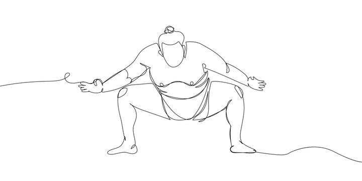 recommend clip art: Sumo wrestler pre-fight greeting one line art. Continuous line drawing japanese, fight, obesity, man, person, athlete, sport.