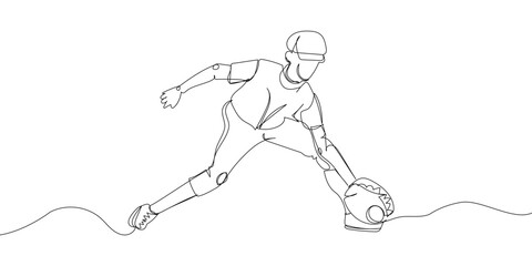 Baseball player, pitcher, catcher one line art. Continuous line drawing sport, team game, catch ball, baseball glove, boy, baseball uniform, leisure, hobby.