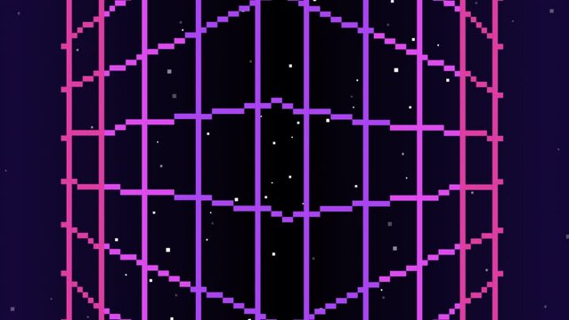 Animated Retro background. Motion design. Synthwave. Pixel art 8bit Vector video game