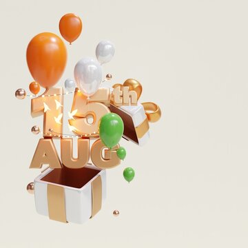 Happy Independence Day of India or republic day with balloon, copy space text, 3D rendering illustration in white background