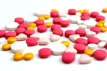 Several kinds of drug tablet isolated on the white background