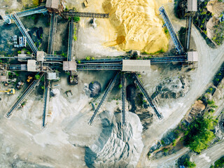 Open Pit Mine. Extractive Industry for Coal. Top View Aerial Drone.