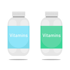 Vitamins bottle with pills. Multivitamin complex supplement. Black silhouette isolated on white background. Vector illustration. Bottles of Vitamin Drip Therapy for Health and Skin, on White Backgroun