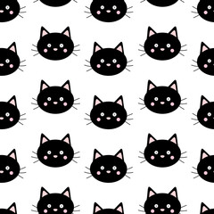 Seamless pattern cute black face cat Halloween vector illustration
