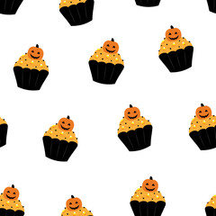Seamless pattern Halloween cupcakes vector illustration