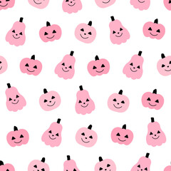 Seamless pattern cute pink pumpkin Halloween vector illustration