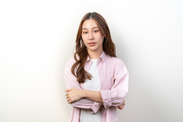 Obraz premium happy young asian woman smiling isolated on background.