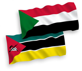 Flags of Republic of Mozambique and Sudan on a white background