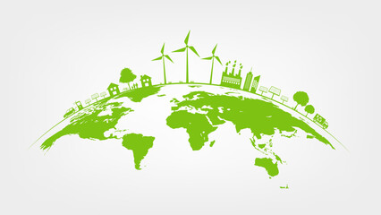 Ecology friendly and Green city, Sustainable development concept, Earth day and World environment day, vector illustration