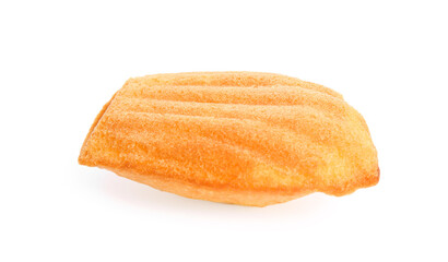 One delicious madeleine cake isolated on white
