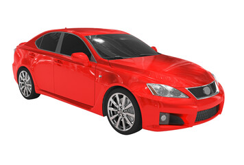 car isolated on white - red paint, tinted glass - front-right side view - 3d rendering