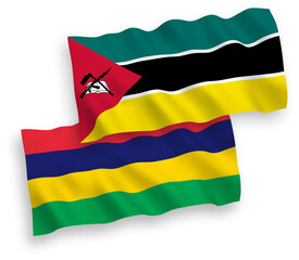 Flags of Republic of Mozambique and Republic of Mauritius on a white background