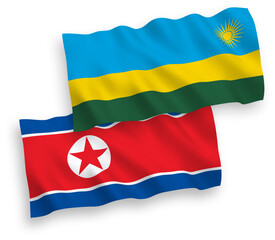 Flags of North Korea and Republic of Rwanda on a white background