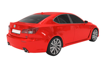 car isolated on white - red paint, tinted glass - back-right side view - 3d rendering