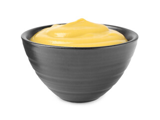 Spicy mustard in bowl isolated on white