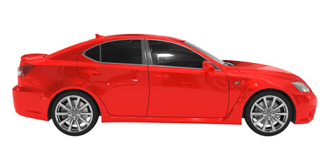 car isolated on white - red paint, tinted glass - right side view - 3d rendering
