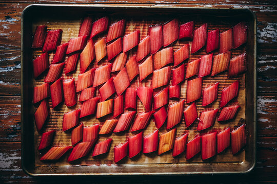 Roasted Rhubarb on a Baking Tray