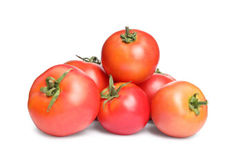 Delicious fresh ripe tomatoes on white background