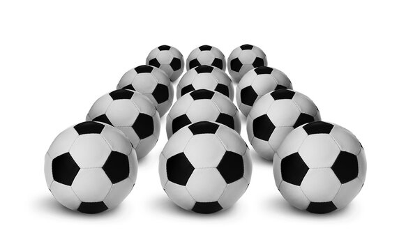 Set with new soccer balls on white background