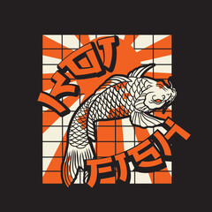 vector illustration of japanese fish painting, it can be use for shirt design or poster