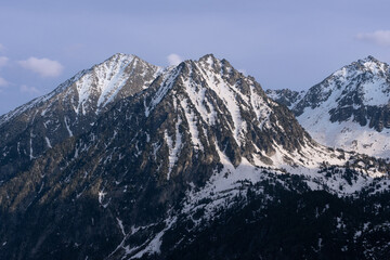 Fototapeta na wymiar Sunrise in snow covered alps mountains