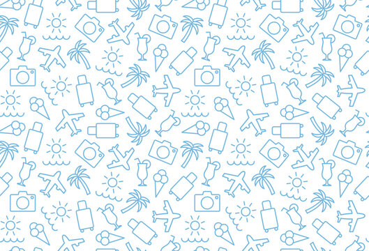 travel, summer vacation seamless pattern, great for wrapping, textile, wallpaper, greeting card- vector illustration