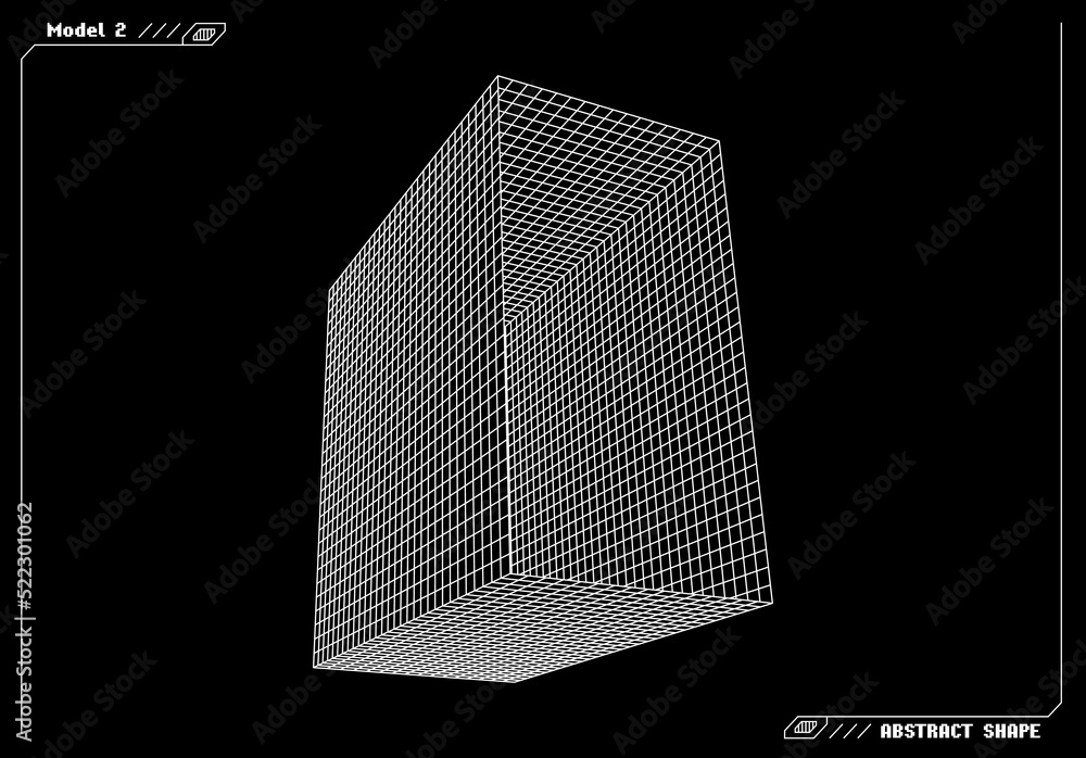Aufkleber Abstract 3d wireframe shape or basic element with open edge. Science and technology geometric abstraction with deformed shape.