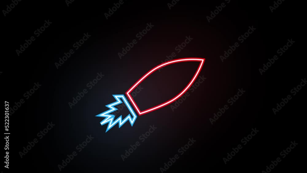 Sticker neon style rocket on black