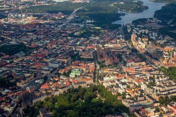 View of the city from the helicopter window