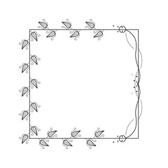 Abstract Black Simple Line Square With Leaf Leaves Frame Flowers Doodle Outline Element Vector Design Style Sketch Isolated Illustration For Wedding And Banner