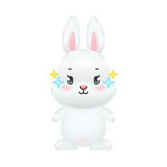 Cute bunny. Flat cartoon illustration of a little fluffy rabbit with magic sparkles isolated on a white background. Vector 10 EPS.