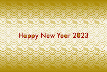 2023年卯年の年賀状イラスト: うさぎと青海波模様 