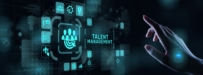 Obraz na płótnie Canvas Talent management HR human resources management Team building concept on virtual screen.