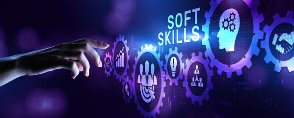 Soft skill personal development business concept on virtual screen.