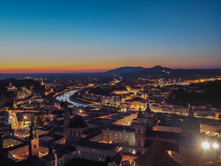 Aerial view of Salzburg at night