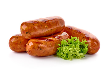 BBQ grilled pork sausages, isolated on white background.