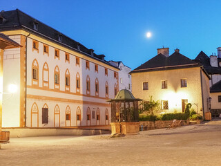 Fototapeta na wymiar In the courtyard of the Hohensalzburg fortress at night.