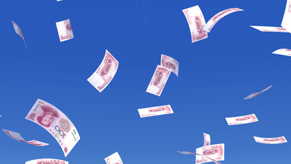 Money falling down from the sky 3D illustration.