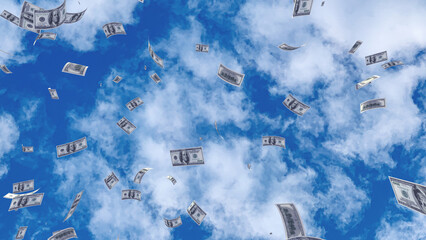 Money falling down from the sky 3D illustration.