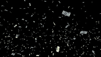 Naklejka premium Money falling in black background 3D illustration.
