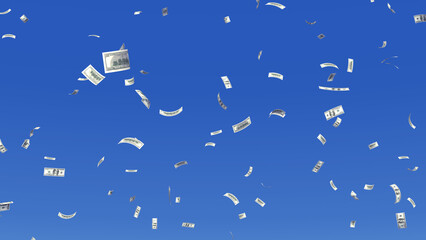 Money falling down from the sky 3D illustration.