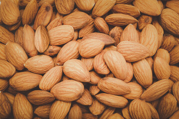 Close-up photo of several almonds bean,top view,flay lay,top-down.