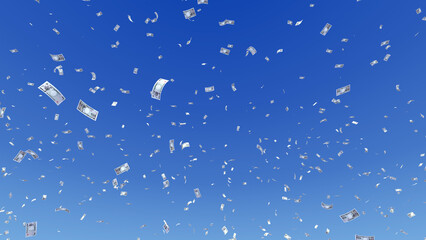 Money falling down from the sky 3D illustration.