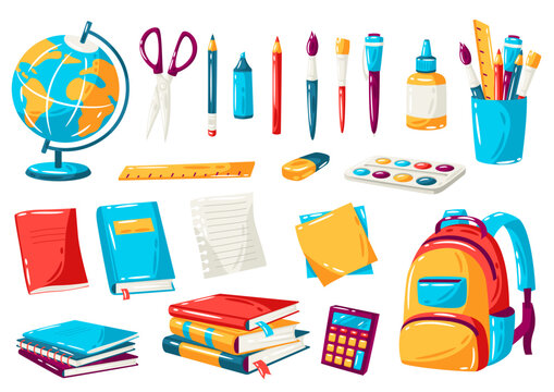School and education items. Set of supplies and stationery.