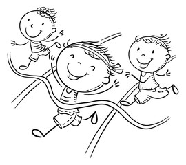 Line drawing of a boy winning the children running sport competition. Kids marathon vector clipart