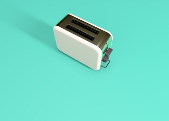 white and steel kitchen toaster on green background