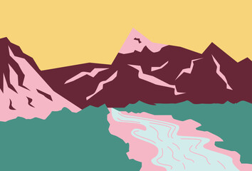 Illustration Vector graphic of mountain View with abstract organic style fit for Modern Background design etc.