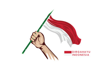 Illustration Vector graphic of Hand holding and waving the national flag of indonesia  fit for banner posters and Indonesian independence themes etc.