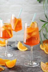 Glasses with aperol spritz cocktail