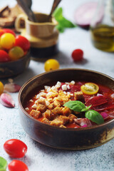 Spanish traditional tomato soup salmorejo	